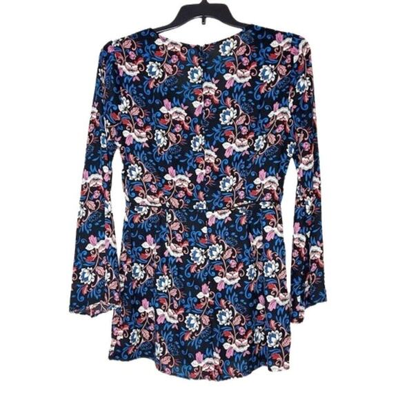 v neck floral romper long bell sleeves peek a boo lace detail boho size large - Picture 2 of 9